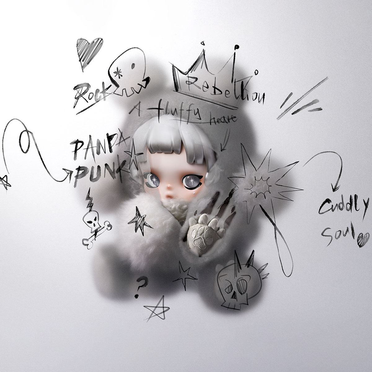 θ SKULLPANDA Punk Panda ぬいぐるみ | POP MART (Japan)